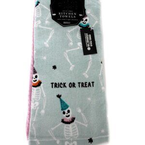 NWT Envogue Halloween Skeletons Cotton Kitchen Towels Pack 3 Pastel Blue Pink